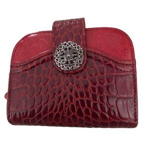 Brighton Red Faux Croc Leather Small Wallet With Heart Zipper Pull